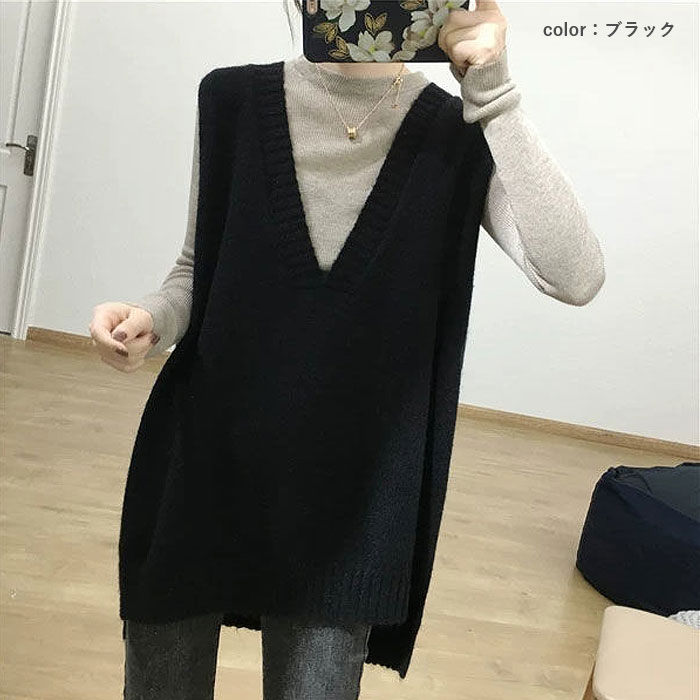 ニットベスト レディース ベスト Vネック ニット トップス 秋 冬 ゆったり オーバーサイズ 体型カバー レイヤード ノースリーブ 韓国 ^t1155^ | uricca | 17