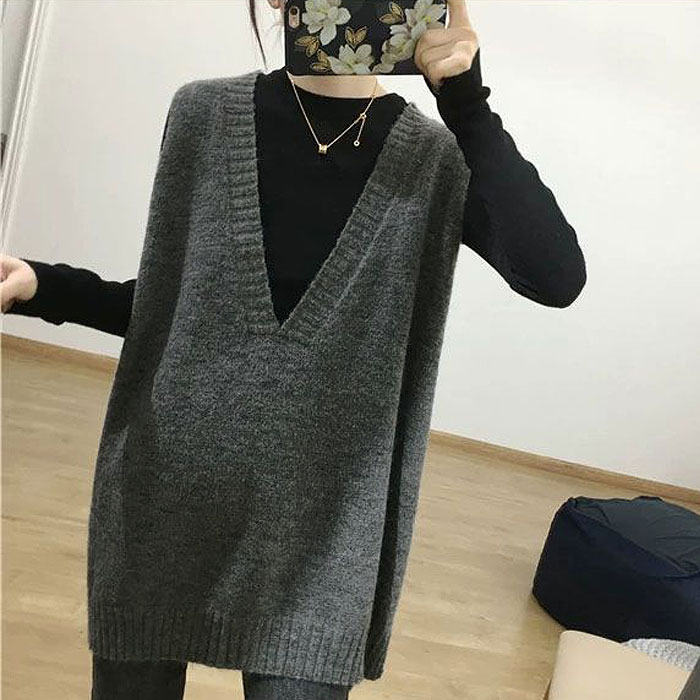 ニットベスト レディース ベスト Vネック ニット トップス 秋 冬 ゆったり オーバーサイズ 体型カバー レイヤード ノースリーブ 韓国 ^t1155^ | uricca | 02