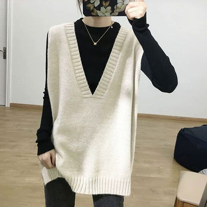 ニットベスト レディース ベスト Vネック ニット トップス 秋 冬 ゆったり オーバーサイズ 体型カバー レイヤード ノースリーブ 韓国 ^t1155^ | uricca | 04