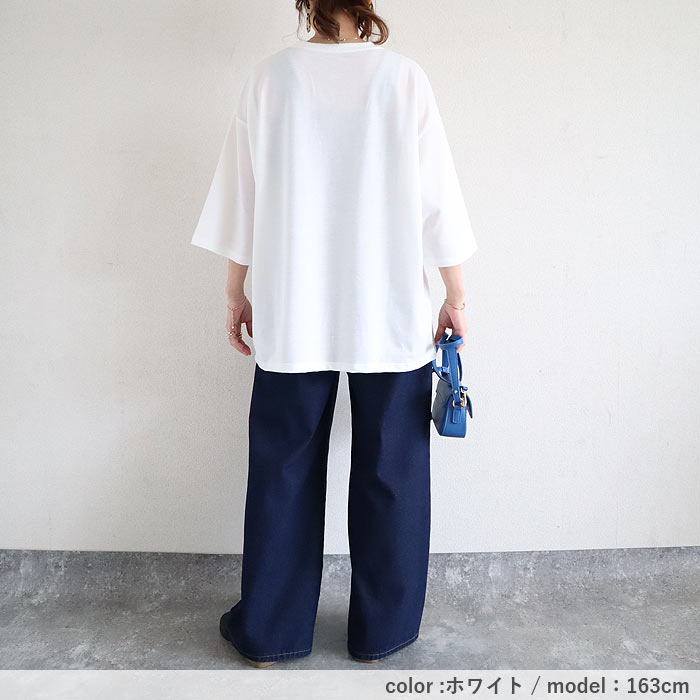 トップス レディース Tシャツ 春 夏 白 おしゃれ ロゴT ロゴプリント 半袖 綿混 コットン混 体型カバー ゆったり[郵1.5]^t552n^ | uricca | 09