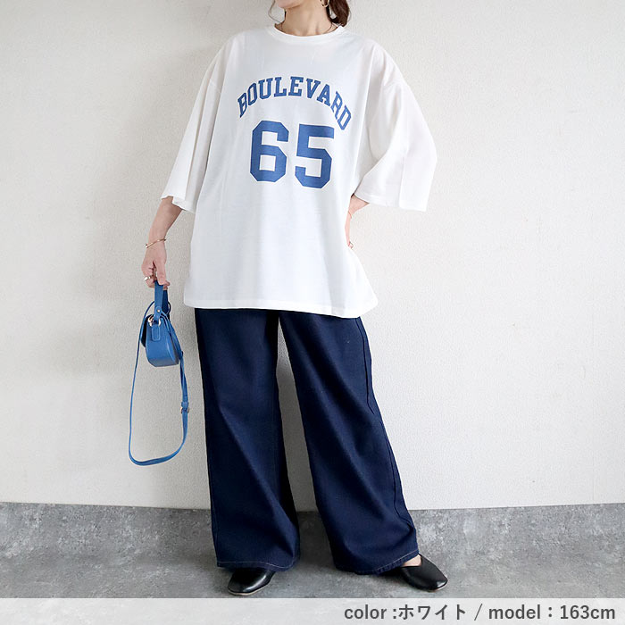 トップス レディース Tシャツ 春 夏 白 おしゃれ ロゴT ロゴプリント 半袖 綿混 コットン混 体型カバー ゆったり[郵1.5]^t552n^ | uricca | 08