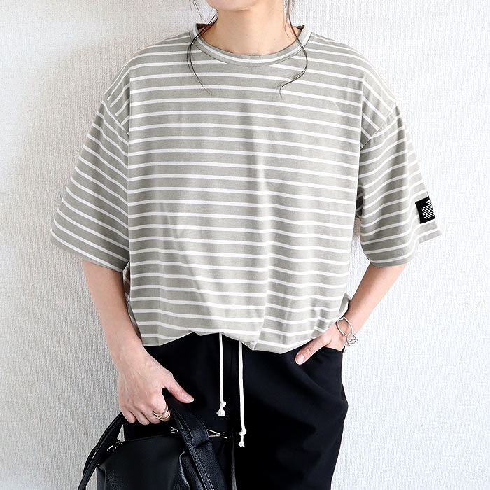 72H限定！1290円 2点購入クーポンで★ Tシャツ レディース トップス ロンT 半袖 春 夏 黒 白 おしゃれ 無地 ボーダー 柄 ステッチ [郵1.5]^t570^ | uricca | 19