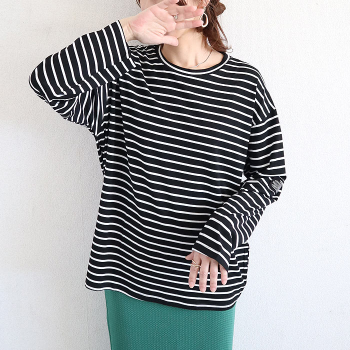 Tシャツ レディース トップス 長袖 秋 冬 黒 白 おしゃれ かわいい 30代 40代 50代 ボーダー 無地 [郵1.5]^t570^ | uricca | 21
