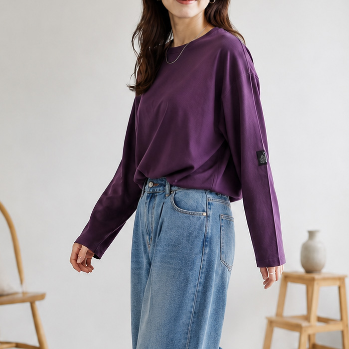 Tシャツ ロンT カラバリ豊富 レディース タグ付き 体型カバー ボーダー トップス 長袖 春 秋 黒 白 おしゃれ 無地 [郵1.5]^t570^ | uricca | 11