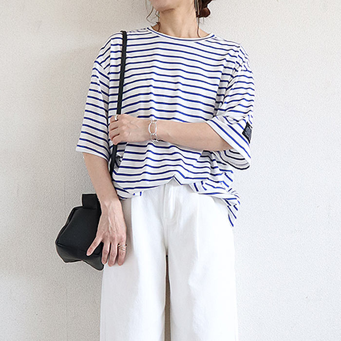 72H限定！1290円 2点購入クーポンで★ Tシャツ レディース トップス ロンT 半袖 春 夏 黒 白 おしゃれ 無地 ボーダー 柄 ステッチ [郵1.5]^t570^ | uricca | 22