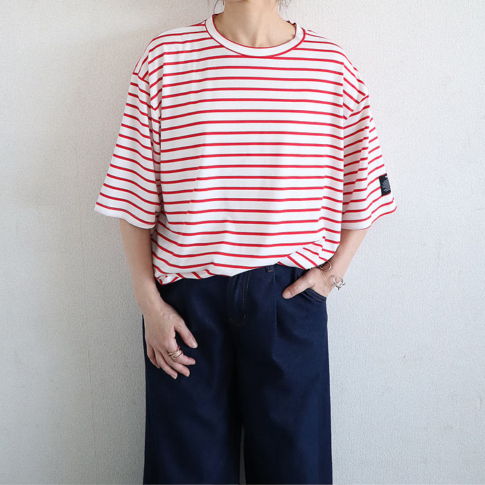 72H限定！1290円 2点購入クーポンで★ Tシャツ レディース トップス ロンT 半袖 春 夏 黒 白 おしゃれ 無地 ボーダー 柄 ステッチ [郵1.5]^t570^ | uricca | 23