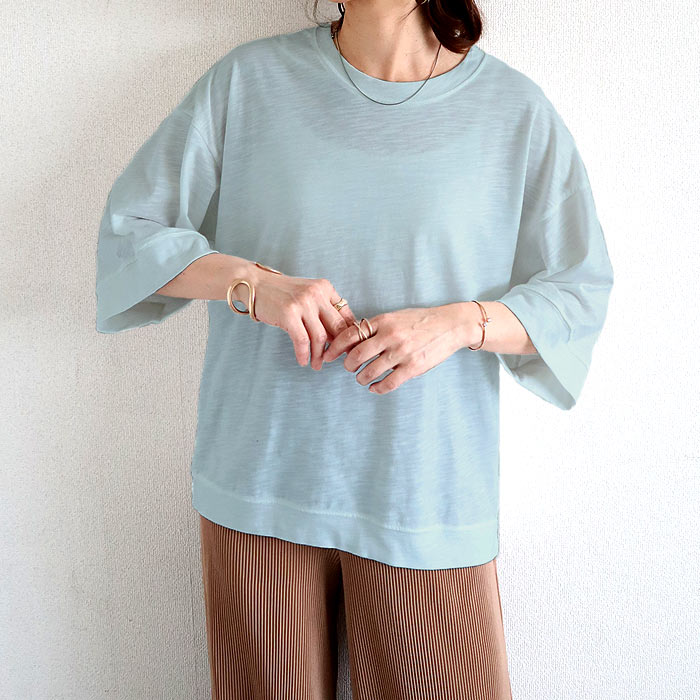 「1743円 クーポンで」 トップス レディース Tシャツ 春 夏 白 黒 おしゃれ 五分袖 無地 綿混 テールカット 杢素材 体型カバー[郵1]^t578n^ | uricca | 04