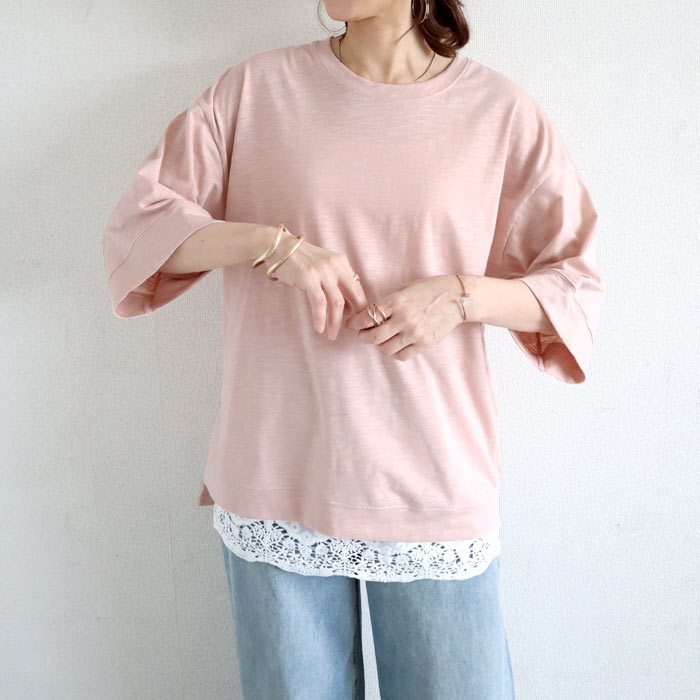 「1743円 クーポンで」 トップス レディース Tシャツ 春 夏 白 黒 おしゃれ 五分袖 無地 綿混 テールカット 杢素材 体型カバー[郵1]^t578n^ | uricca | 03