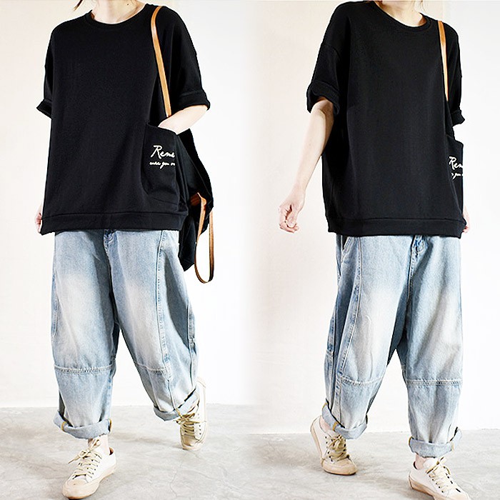 tシャツ レディース トップス 半袖 春 夏 黒 白 おしゃれ 猫 キャットCAT ロゴ プリント ポケット [郵2]^t734^ | uricca | 11