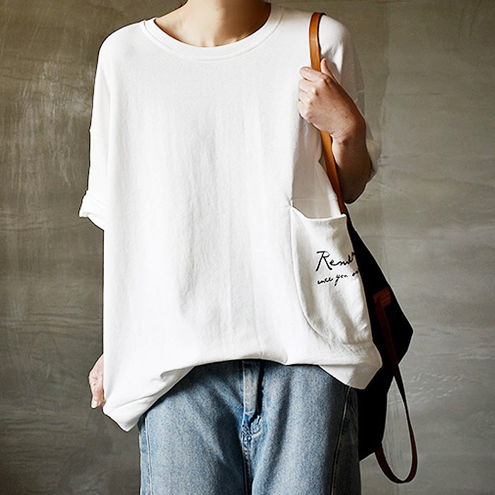 tシャツ レディース トップス 半袖 春 夏 黒 白 おしゃれ 猫 キャットCAT ロゴ プリント ポケット [郵2]^t734^ | uricca | 03