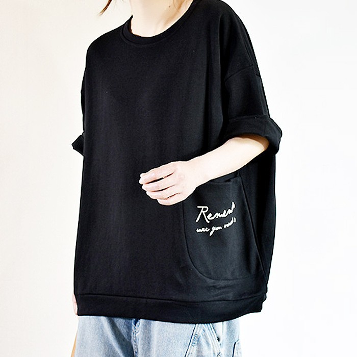 tシャツ レディース トップス 半袖 春 夏 黒 白 おしゃれ 猫 キャットCAT ロゴ プリント ポケット [郵2]^t734^ | uricca | 07