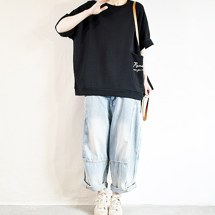 tシャツ レディース トップス 半袖 春 夏 黒 白 おしゃれ 猫 キャットCAT ロゴ プリント ポケット [郵2]^t734^ | uricca | 10