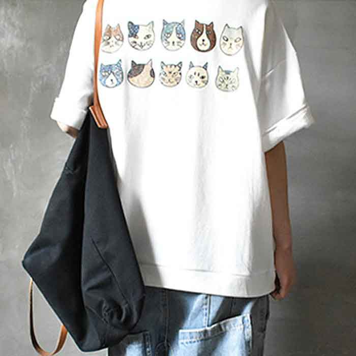 tシャツ レディース トップス 半袖 春 夏 黒 白 おしゃれ 猫 キャットCAT ロゴ プリント ポケット [郵2]^t734^ | uricca | 01