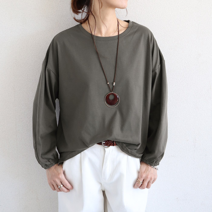 Tシャツ レディース トップス ロンT 長袖 春 秋 冬 黒 白 おしゃれ かわいい 30代 40代 50代 無地 ぽわん袖 [郵1.5]^t764^ | uricca | 05