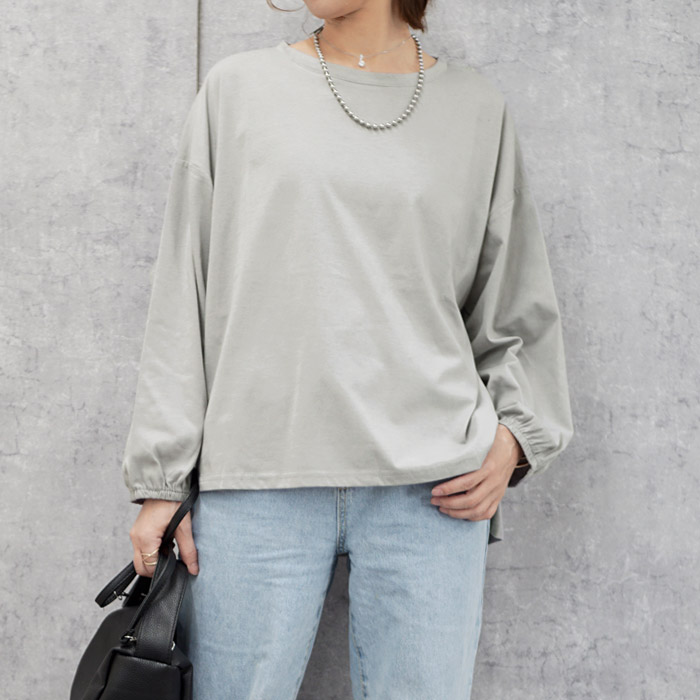 Tシャツ レディース トップス ロンT 長袖 春 秋 冬 黒 白 おしゃれ かわいい 30代 40代 50代 無地 ぽわん袖 [郵1.5]^t764^ | uricca | 03