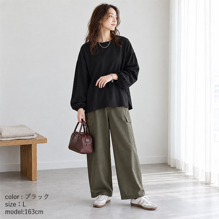 1832円 クーポンで！ Tシャツ レディース トップス ロンT 長袖 秋 冬 黒 白 おしゃれ 無地 ぽわん袖 テールカット ゆったり 韓国 カジュアル^t764^[郵1.5] | uricca | 19