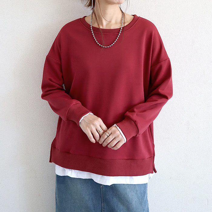 トレーナー スウェット トップス レディース 長袖 春 秋 冬 黒 白 おしゃれ かわいい 30代 40代 50代 重ね着風 [郵3]^t777^ | uricca | 09