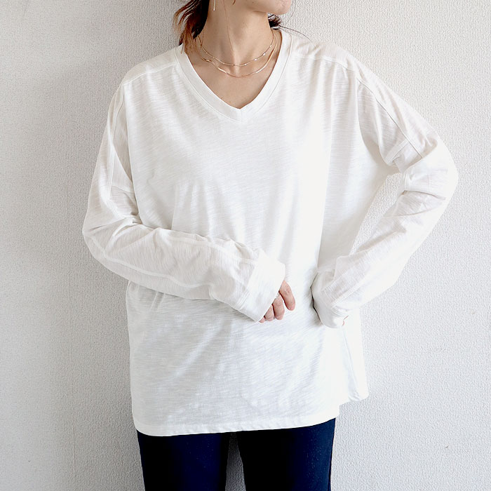 Tシャツ レディース トップス ロンT 長袖 春 秋 冬 黒 白  おしゃれ かわいい 30代 40代 50代 カットソー vネック [郵1.5]^t779^ | uricca | 04