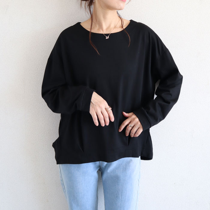 Tシャツ レディース トップス 長袖 春 秋 冬 黒 白 おしゃれ かわいい 30代 40代 50代 カットソー 無地 [郵1.5]^t827^爆買 | uricca | 05