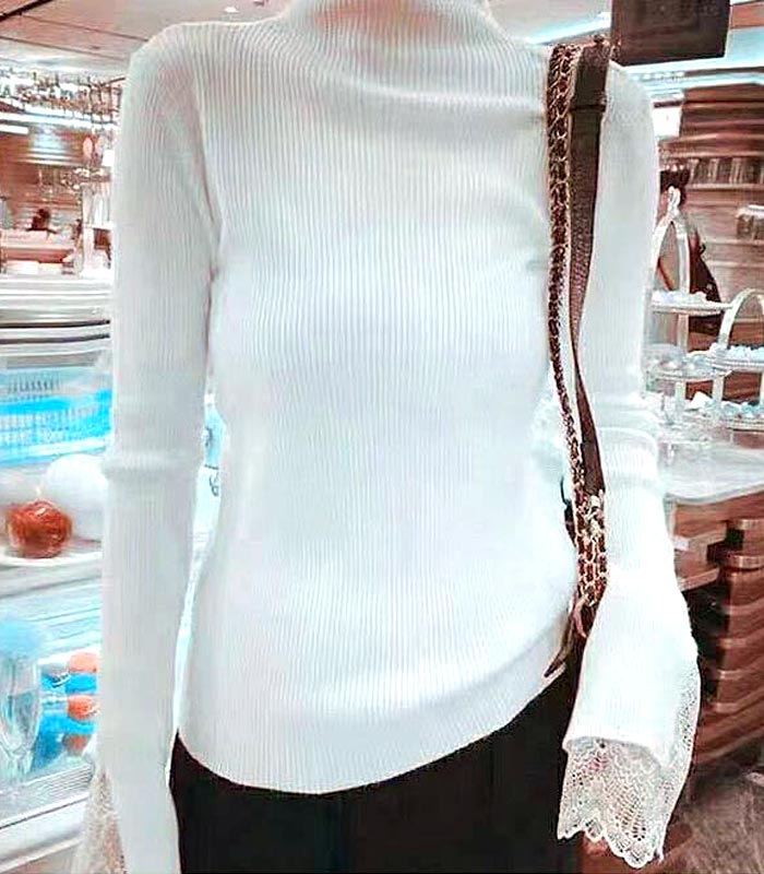 1611円 クーポンで！ ニット セーター レディース 秋 冬 黒 白 おしゃれ ハイネック タートルネック インナー トップス リブ レース [郵3]^t912^ | uricca | 16