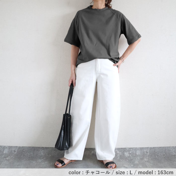 Tシャツ レディース 半袖 春 夏 白 黒 おしゃれ かわいい 30代 40代 50代 モックネック 5分袖 無地 綿100％ [郵1.5]^t932n^爆買 | uricca | 26