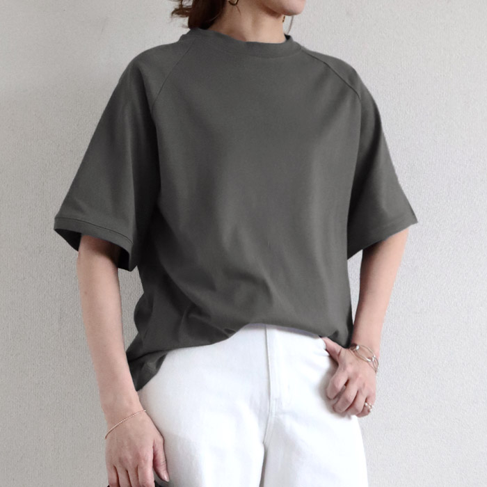 48H限定！1832円 クーポンで★ カットソー レディース Tシャツ 春 夏 白 黒 モックネック 5分袖 無地 綿 綿100％ [郵1.5]^t932n^ | uricca | 07