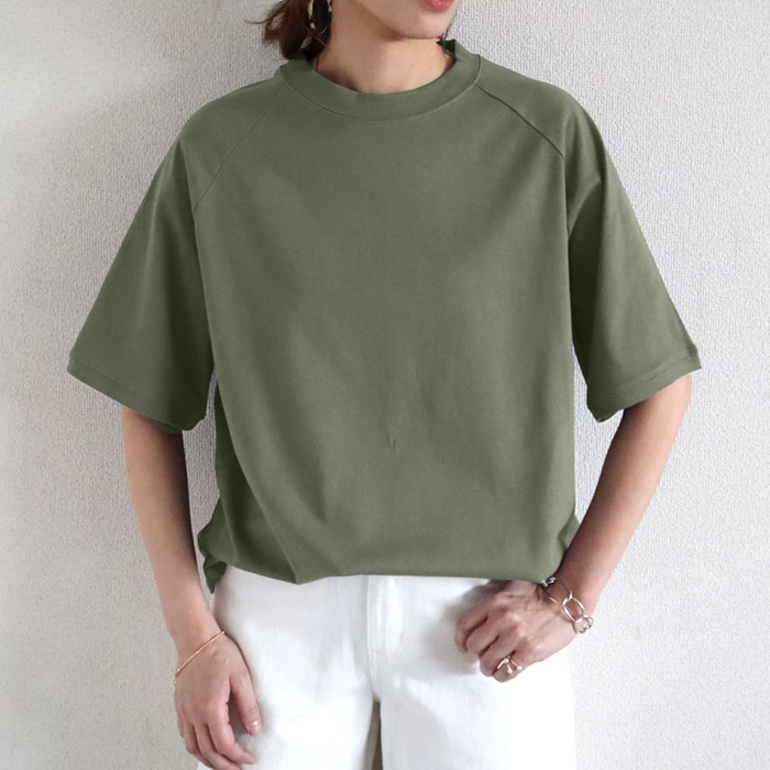 48H限定！1832円 クーポンで★ カットソー レディース Tシャツ 春 夏 白 黒 モックネック 5分袖 無地 綿 綿100％ [郵1.5]^t932n^ | uricca | 06