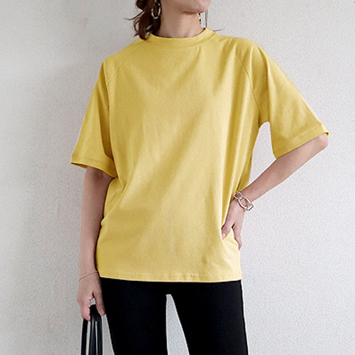 48H限定！1832円 クーポンで★ カットソー レディース Tシャツ 春 夏 白 黒 モックネック 5分袖 無地 綿 綿100％ [郵1.5]^t932n^ | uricca | 08