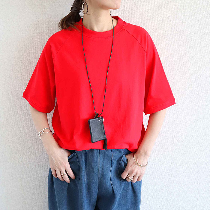「ラグランデザイン、コットン100％Tシャツ」 綿 レディース 半袖 夏 白 黒 おしゃれ モックネック 5分袖 無地 カットソー ^t932n^ | uricca | 07