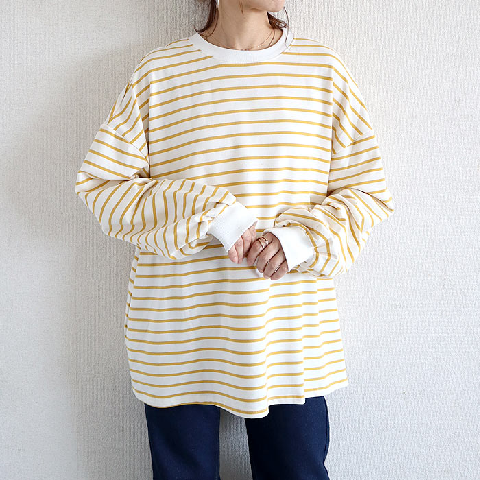 トレーナー トップス レディース 長袖 春 秋 冬 黒 白 おしゃれ かわいい ボーダー 柄 ロング コットン100 [郵3]^t951^ | uricca | 05