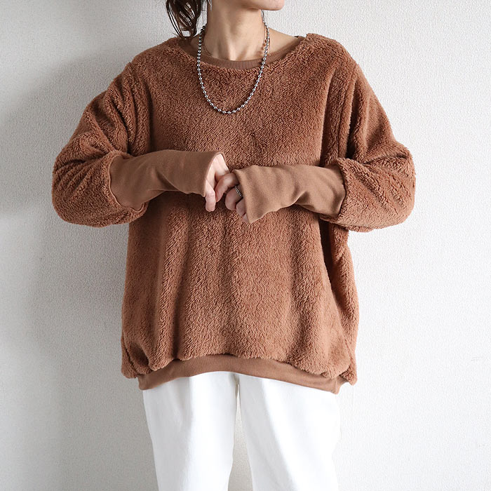 2691円 クーポンで！ フリース トレーナー ニット トップス レディース 長袖 秋 冬 黒 白 おしゃれ ボア 大きいサイズ リブ長 極暖 [郵3]^t958^ | uricca | 06