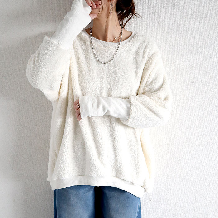 2691円 クーポンで！ フリース トレーナー ニット トップス レディース 長袖 秋 冬 黒 白 おしゃれ ボア 大きいサイズ リブ長 極暖 [郵3]^t958^ | uricca | 05