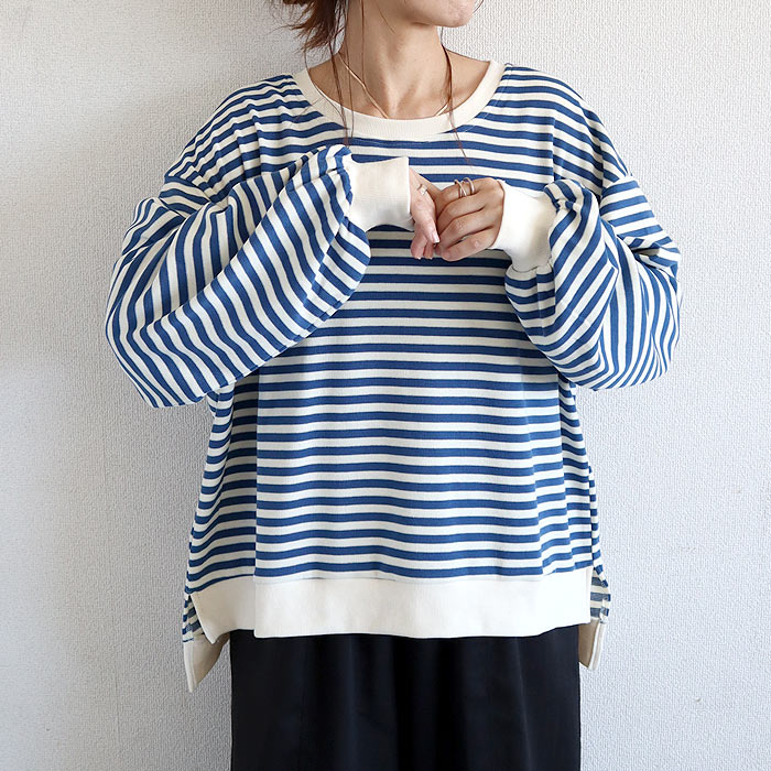 トレーナー スウェット トップス レディース 長袖 秋 冬 黒 白 おしゃれ かわいい ボーダー 柄 ニットタッチ [郵3]^t959n^ | uricca | 03