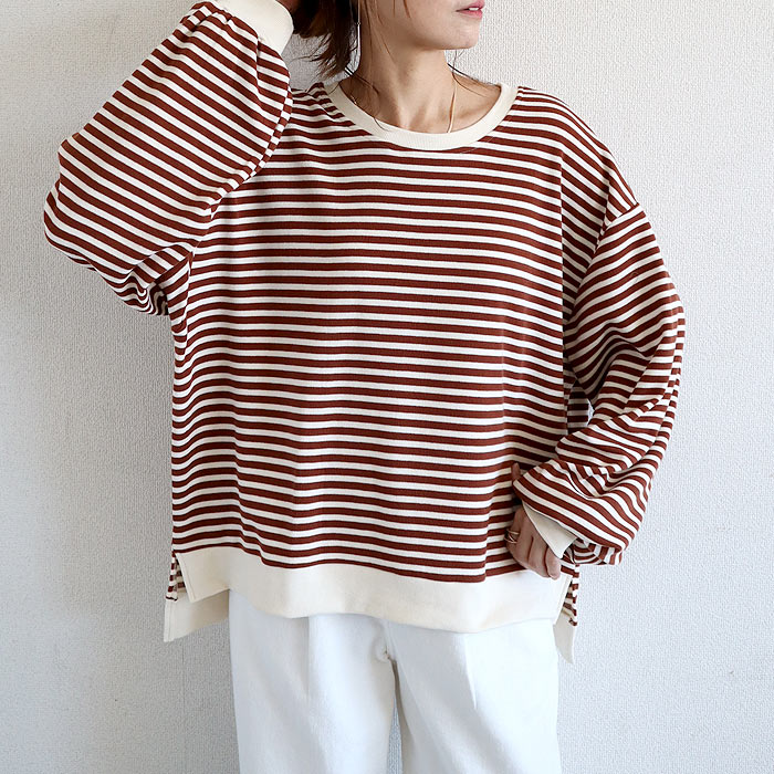 トレーナー スウェット トップス レディース 長袖 秋 冬 黒 白 おしゃれ かわいい ボーダー 柄 ニットタッチ [郵3]^t959n^ | uricca | 02