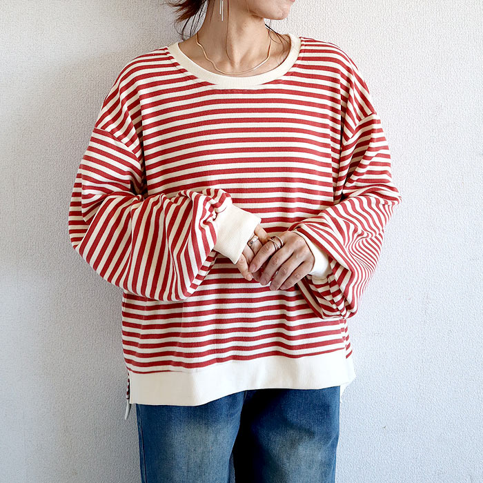 トレーナー スウェット トップス レディース 長袖 秋 冬 黒 白 おしゃれ かわいい ボーダー 柄 ニットタッチ [郵3]^t959n^ | uricca | 04