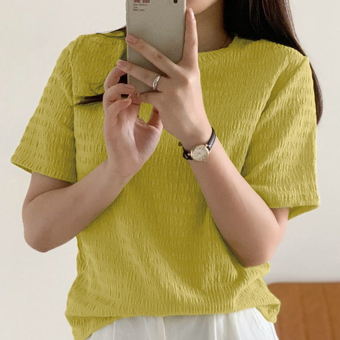 tシャツ レディース トップス 半袖 春 夏 黒 白 おしゃれ ジャガード エンボス プルオーバー カットソー [郵2]^t976^爆買 | uricca | 02