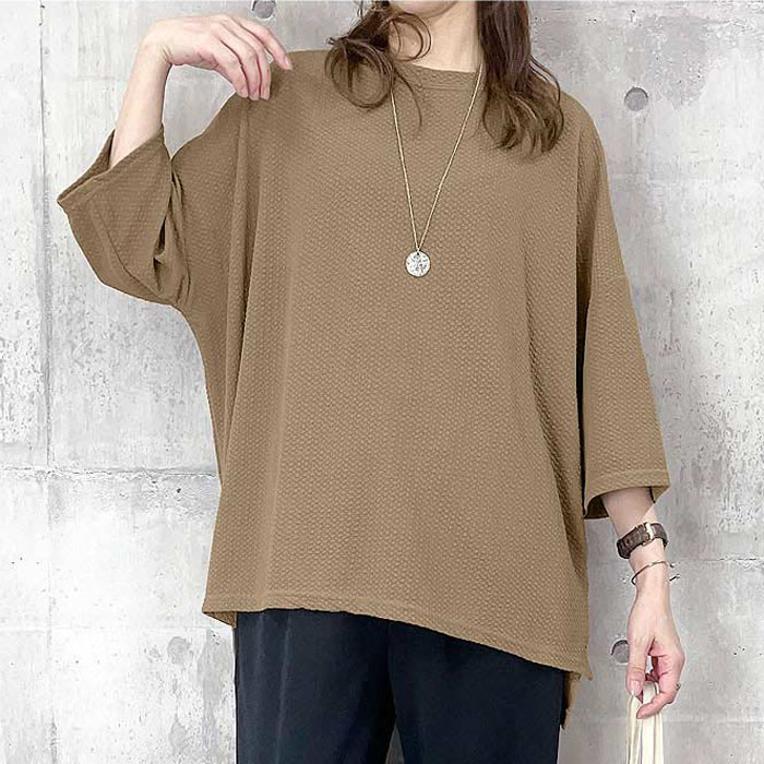 「GW限定プライス！5/8 15時まで」 Tシャツ トップス エンボス レディース 春 夏 おしゃれ 7分袖 5分袖 体型カバー [郵3]^t995^ | uricca | 06