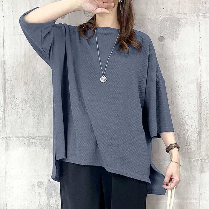 「GW限定プライス！5/8 15時まで」 Tシャツ トップス エンボス レディース 春 夏 おしゃれ 7分袖 5分袖 体型カバー [郵3]^t995^ | uricca | 04