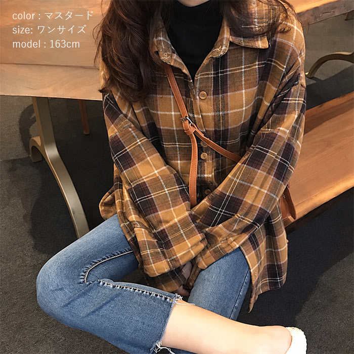 2392円 クーポンで！ チェック 柄 シャツ トップス レディース ブラウス 長袖 秋 冬 体型カバー オーバーサイズ ゆったり 赤 おしゃれ 韓国 カジュアル ^v126n^ | uricca | 23