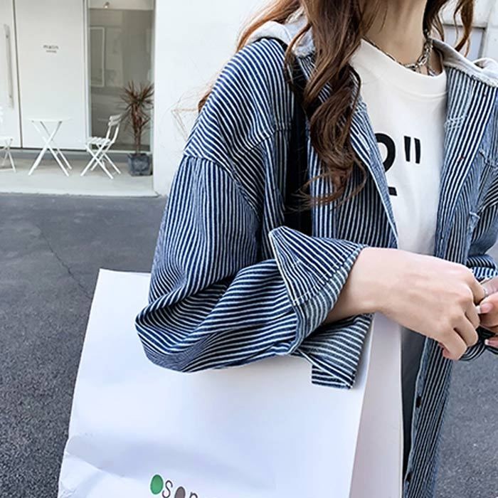 uricca ストライプシャツ フード ロング 長袖 レディース