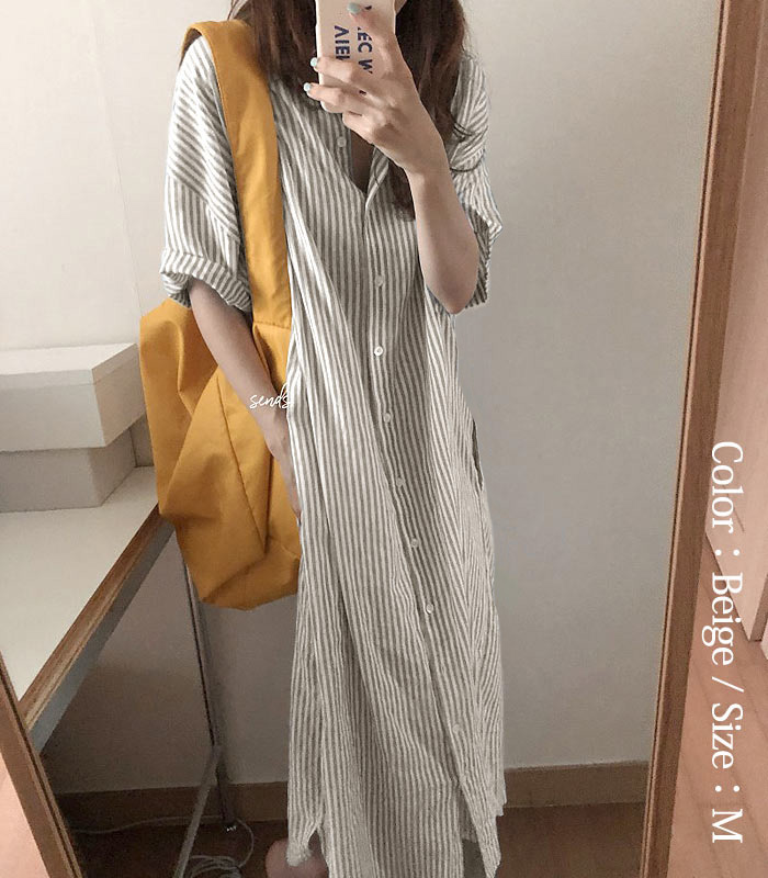 シャツワンピ ワンピース レディース シャツ 半袖 ストライプ ロング 羽織り 白 黒 2WAY カーディガン アウター [郵1.5]^v170^爆買 | uricca | 09