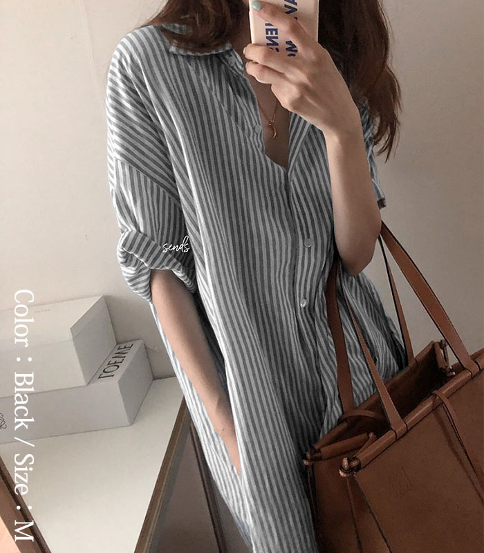 シャツワンピ ワンピース レディース シャツ 半袖 ストライプ ロング 羽織り 白 黒 2WAY カーディガン アウター [郵1.5]^v170^爆買 | uricca | 11
