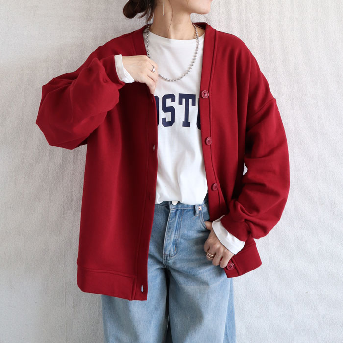 カーディガン トレーナー スウェット レディース トップス 長袖 vネック 春 秋 冬 黒 おしゃれ かわいい 羽織り アウター [郵3]^v182^ | uricca | 12