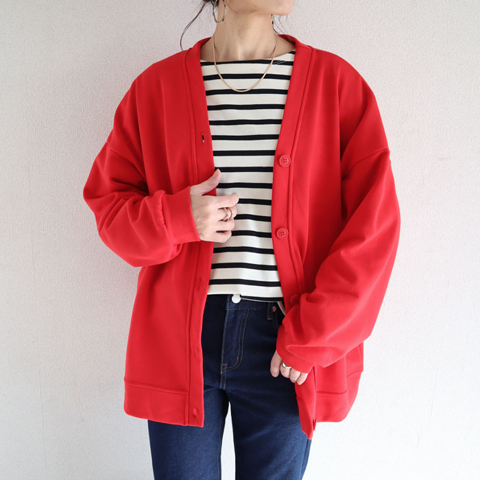 カーディガン トレーナー スウェット レディース トップス 長袖 vネック 春 秋 冬 黒 おしゃれ かわいい 羽織り アウター [郵3]^v182^ | uricca | 07