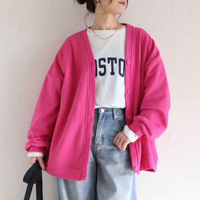 カーディガン トレーナー スウェット レディース トップス 長袖 vネック 春 秋 冬 黒 おしゃれ かわいい 羽織り アウター [郵3]^v182^ | uricca | 09