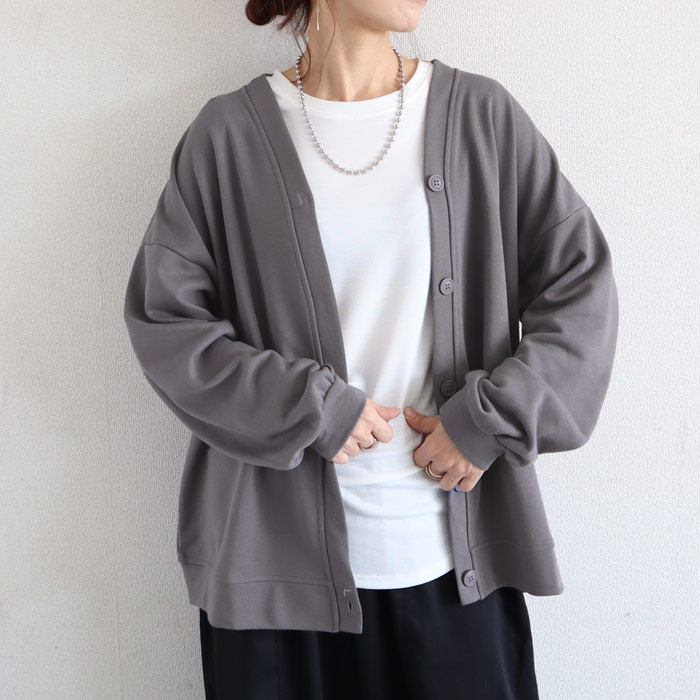 カーディガン トレーナー スウェット レディース トップス 長袖 vネック 春 秋 冬 黒 おしゃれ かわいい 羽織り アウター [郵3]^v182^ | uricca | 03