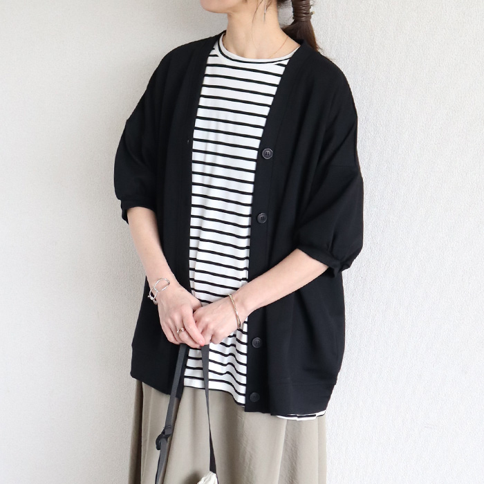 カーディガン トレーナー スウェット トップス レディース 半袖 黒 白 夏 春 おしゃれ かわいい 羽織 アウター [郵3]^v182s^ | uricca | 01
