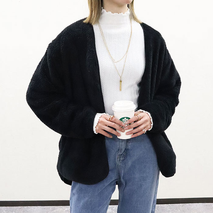 2495円 クーポンで！ カーディガン レディース 長袖 秋 冬 黒 おしゃれ かわいい 30代 40代 50代 アウター ジャケット リバーシブル 極暖 [郵3]^v184^ | uricca | 01