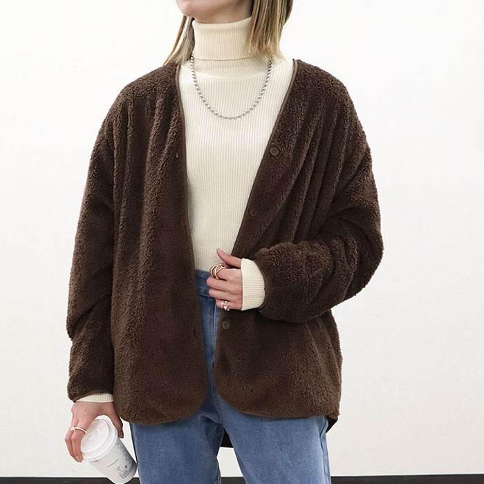 2495円 クーポンで！ カーディガン レディース 長袖 秋 冬 黒 おしゃれ かわいい 30代 40代 50代 アウター ジャケット リバーシブル 極暖 [郵3]^v184^ | uricca | 08