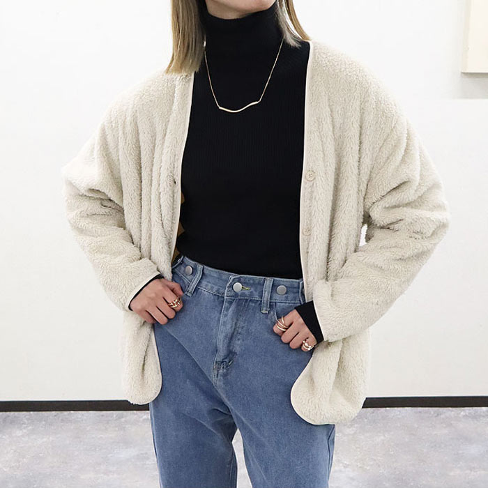 2495円 クーポンで！ カーディガン レディース 長袖 秋 冬 黒 おしゃれ かわいい 30代 40代 50代 アウター ジャケット リバーシブル 極暖 [郵3]^v184^ | uricca | 03